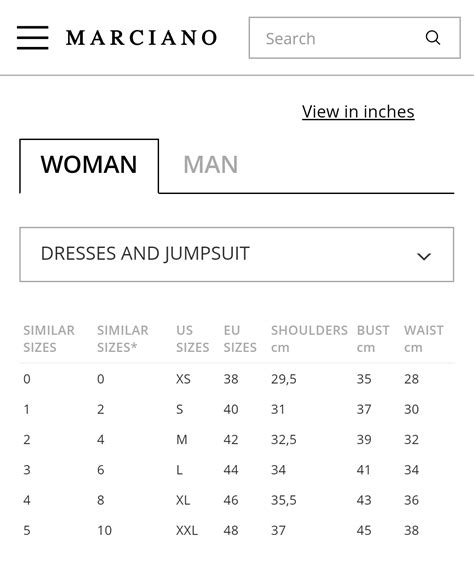 marciano size chart